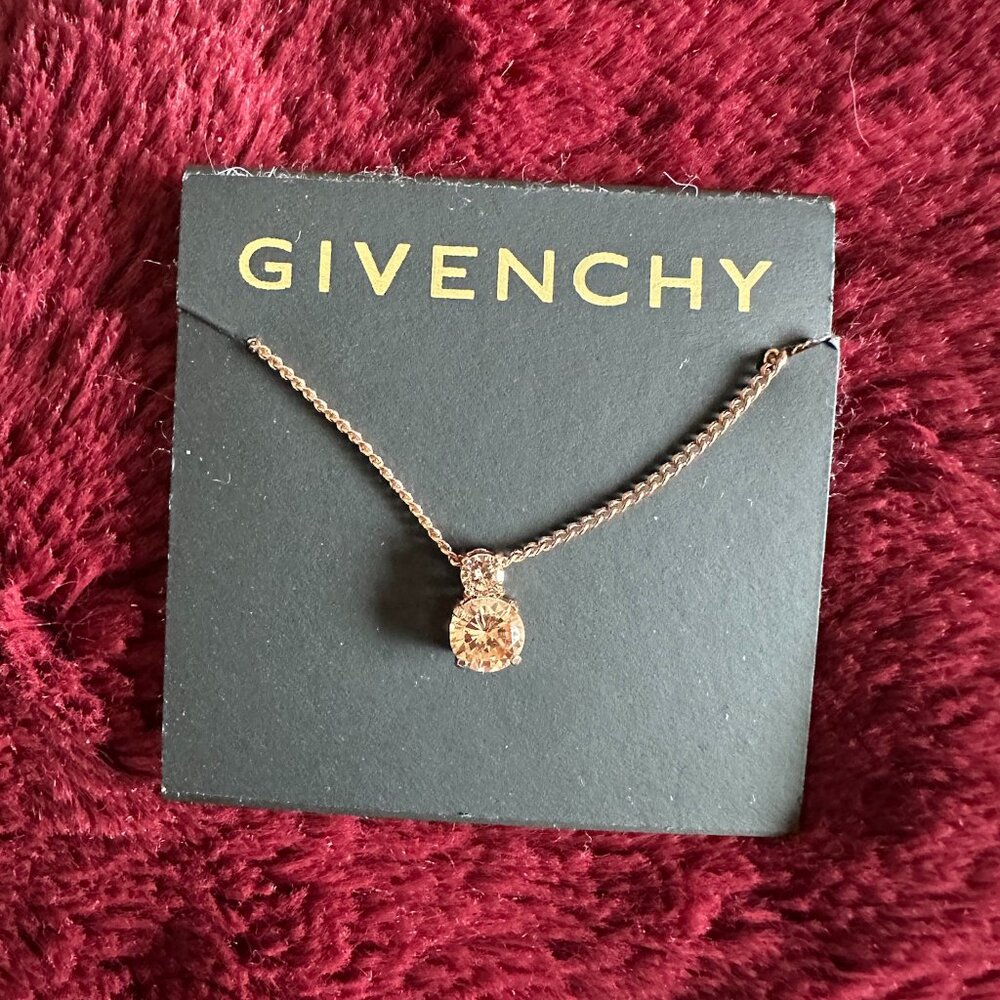 NWT! RARE! Givenchy Crystal Pendant Necklace In Rose Gold 2 Stunning Stones